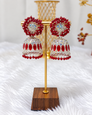 file_0000000003cc820bbb8a640e49a01d91 Ruby Red Stone Silver Tone Jhumka Earrings