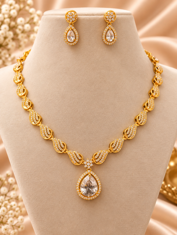 Crystal Teardrop CZ Necklace Set