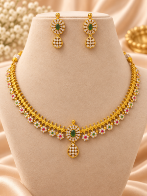 Emerald Floral CZ Necklace Set