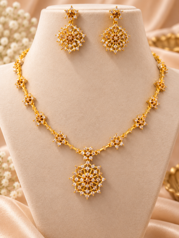 file_000000002478820ba6c888bc2544ce75 Golden Floral CZ Necklace Set