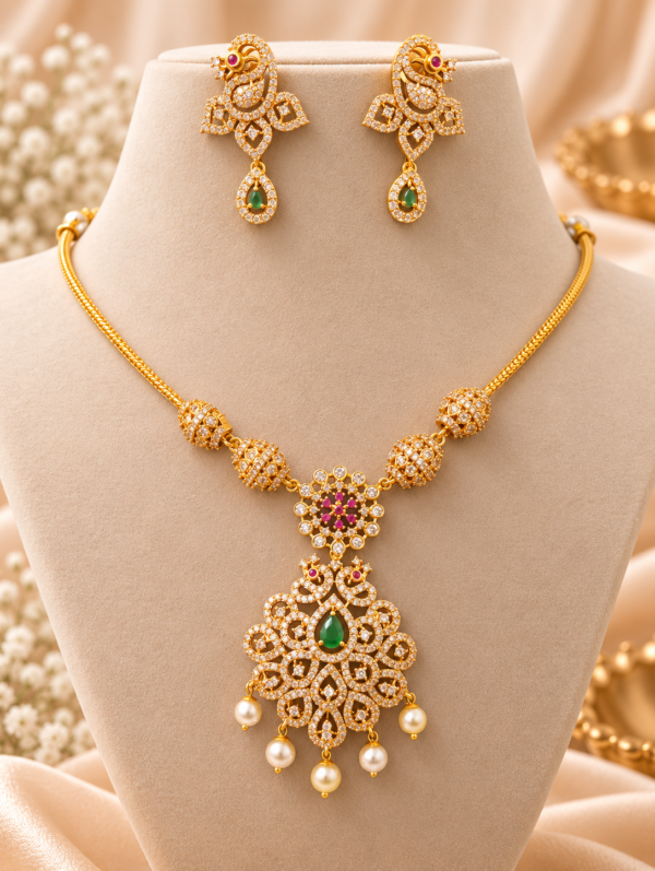 Emerald Peacock Pendant Necklace Set
