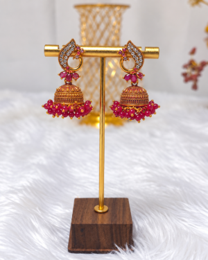 file_000000003524820b9fcbe077fc3b35ad Ruby Pink Antique Gold Jhumka Earrings