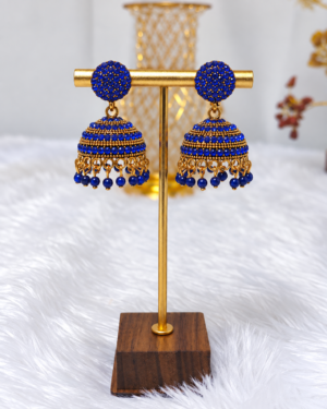file_000000004a34820baf75450bf5c8d771 Royal Blue Beaded Gold Tone Jhumka Earrings