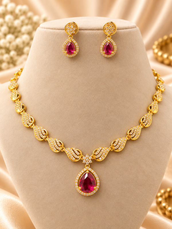 Ruby Teardrop Elegance Necklace Set