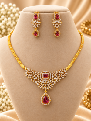 file_00000000c02c81faa9541ac29c549479 Ruby Red AD Stone Necklace Set with Matching Earrings
