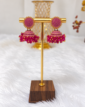 file_00000000c4b0820b8c5ae9cbf2fa512a Pink Beaded Gold Tone Traditional Jhumka Earrings