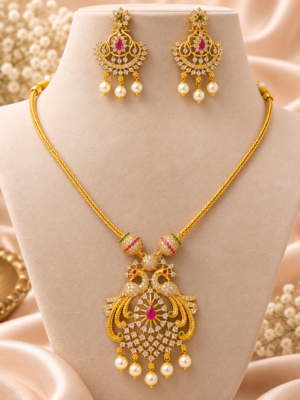 Ruby Emerald Peacock Pendant Necklace Set