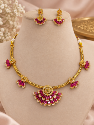 file_00000000d4e48208b4ba66155d966e89 Ruby Pink Stone Traditional Necklace Set with Earrings