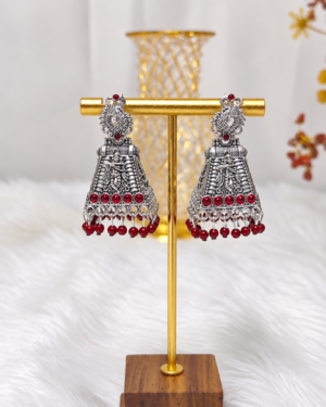 file_00000000d924820bad83915ef40d9a2e Ruby Red Antique Silver Temple Gopuram Earrings