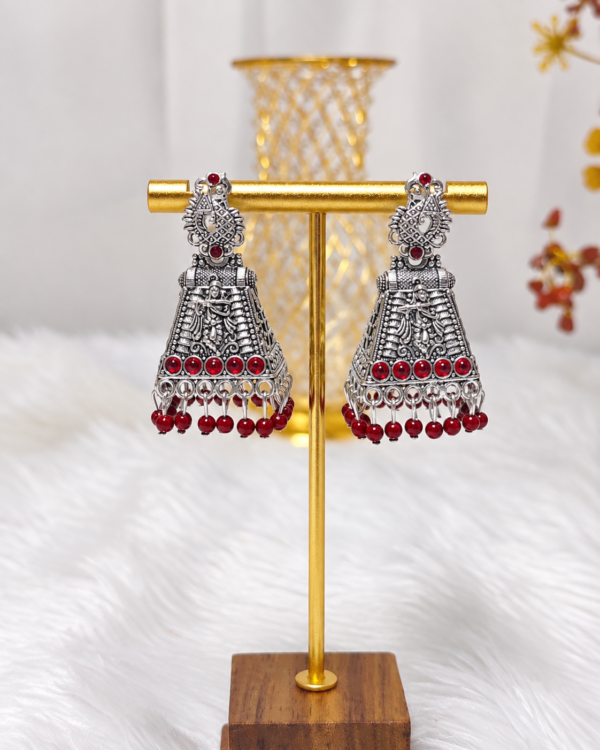 Ruby Red Antique Silver Temple Gopuram Earrings