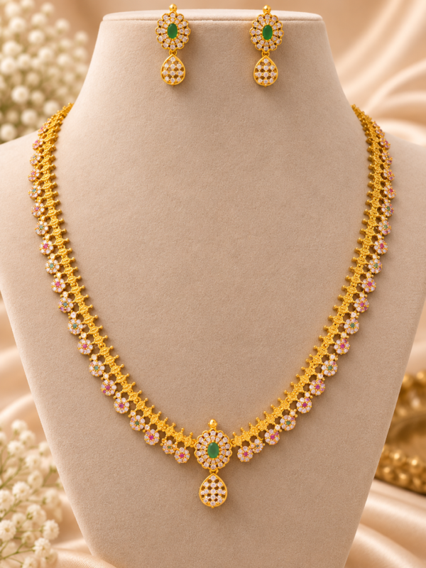 Emerald Floral CZ Necklace Set