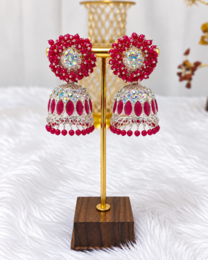 file_00000000f548820baf94c78c81b469a2 Ruby Pink Stone Silver Tone Jhumka Earrings