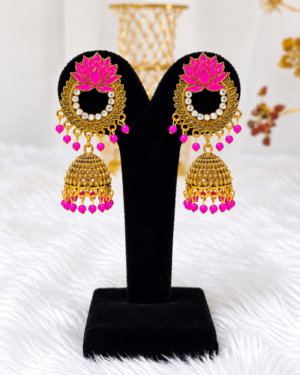 file_00000000fb90820b8311b5d2ec0b516d Pink Lotus Gold Tone Jhumka Earrings