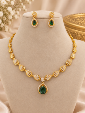 Emerald Teardrop CZ Necklace Set