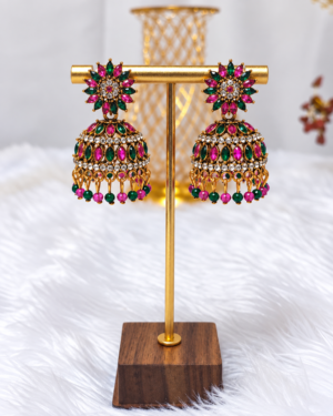 file_00000000fe3c820b9bbf73b688eea764 Pink Green Stone Floral Jhumka Earrings