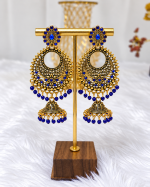 file_00000000fe68820b85cd37fd228fc6a1 Royal Blue Stone Antique Gold Tone Jhumka Earrings